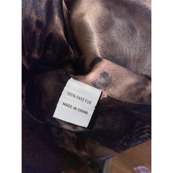 Y2K Cache Faux Fur Coat Size 8 Brown Leopard Lining Glam Wide Collar - Picture 5 of 7